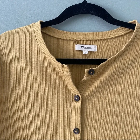Madewell Pointelle Button-Front Slim Tee, Gold Color with Brown Buttons, Size S - Picture 4 of 11